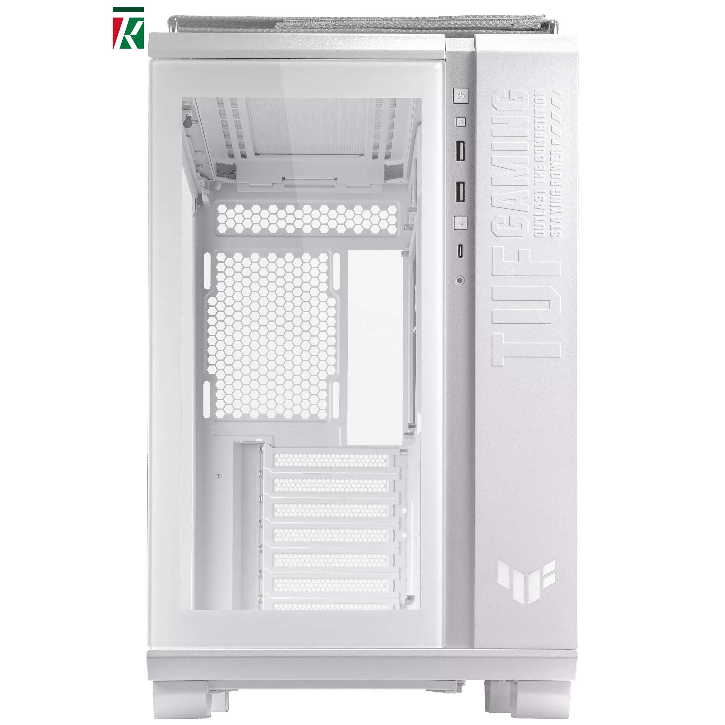 ASUS TUF Gaming GT502 White ATX Mid-Tower Computer Case – Front RGB Button, USB 3.2 Type-C, 2x USB 3.0, Tool-Free Side Panel, ARGB Hub, 360mm & 280mm Radiator Support, Top Fabric Handle