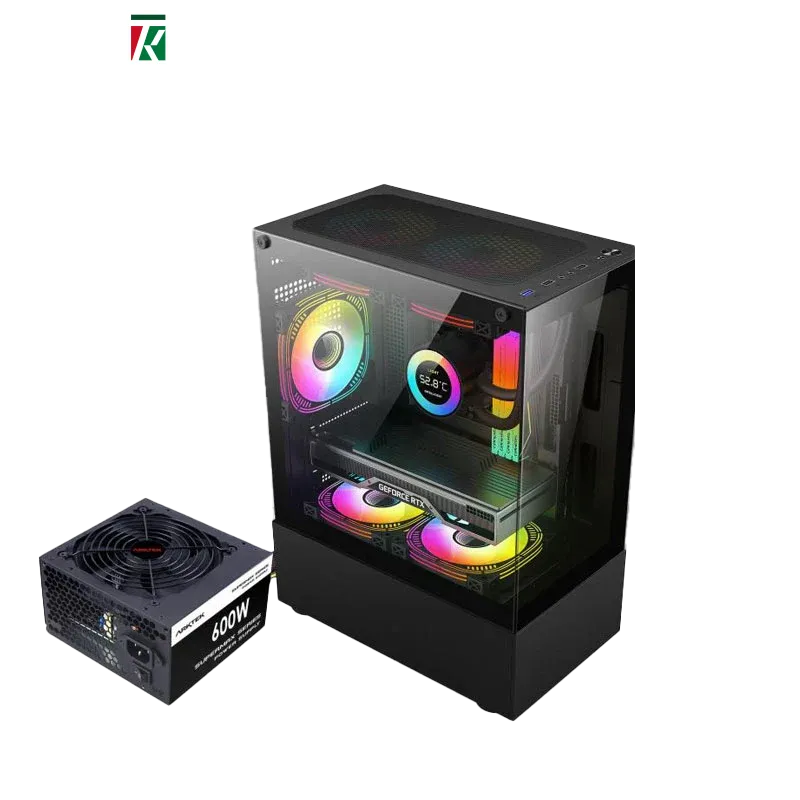ARKTEK AK-33 Black Mid-Tower Case – 3x Prism ARGB Fans Included + 600W EU Power Supply, Stylish Gaming Design