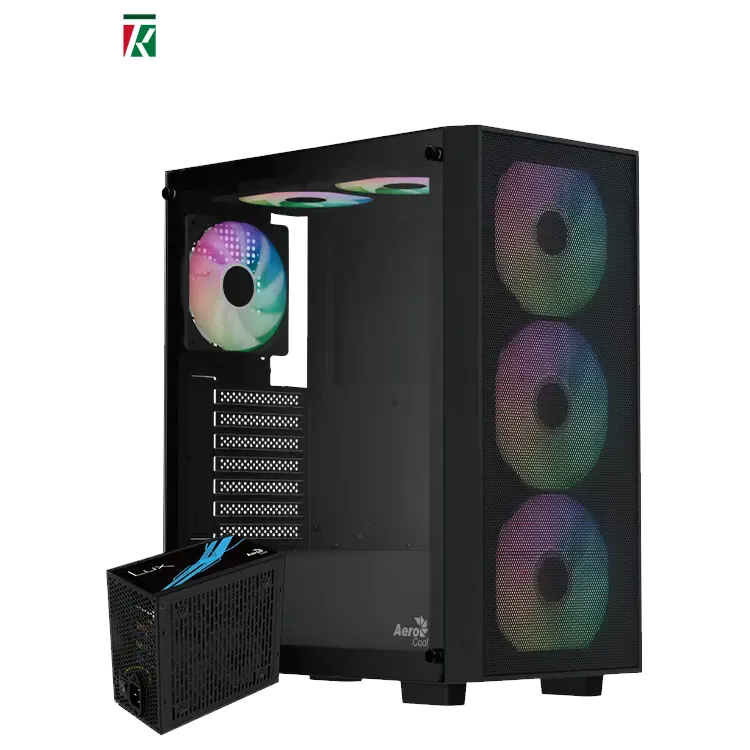 Aerocool B509A Flow Mid Tower Gaming Case Black 4x120mm Fans + LUX 650W 80+ Bronze PSU Bundle