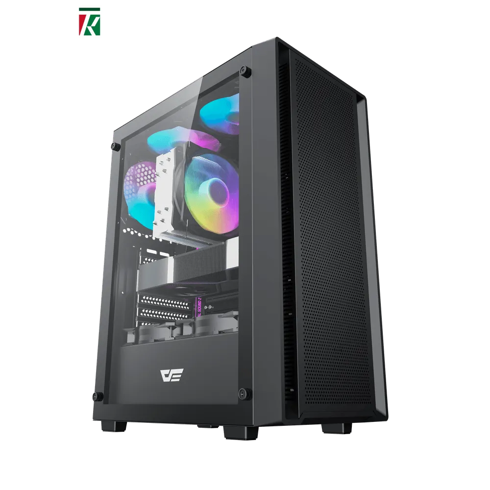 DarkFlash A305 Mesh TG Mid Tower Gaming Case with 4 ARGB Fans + GP650 650W 80+ Bronze PSU – High Airflow Black Case