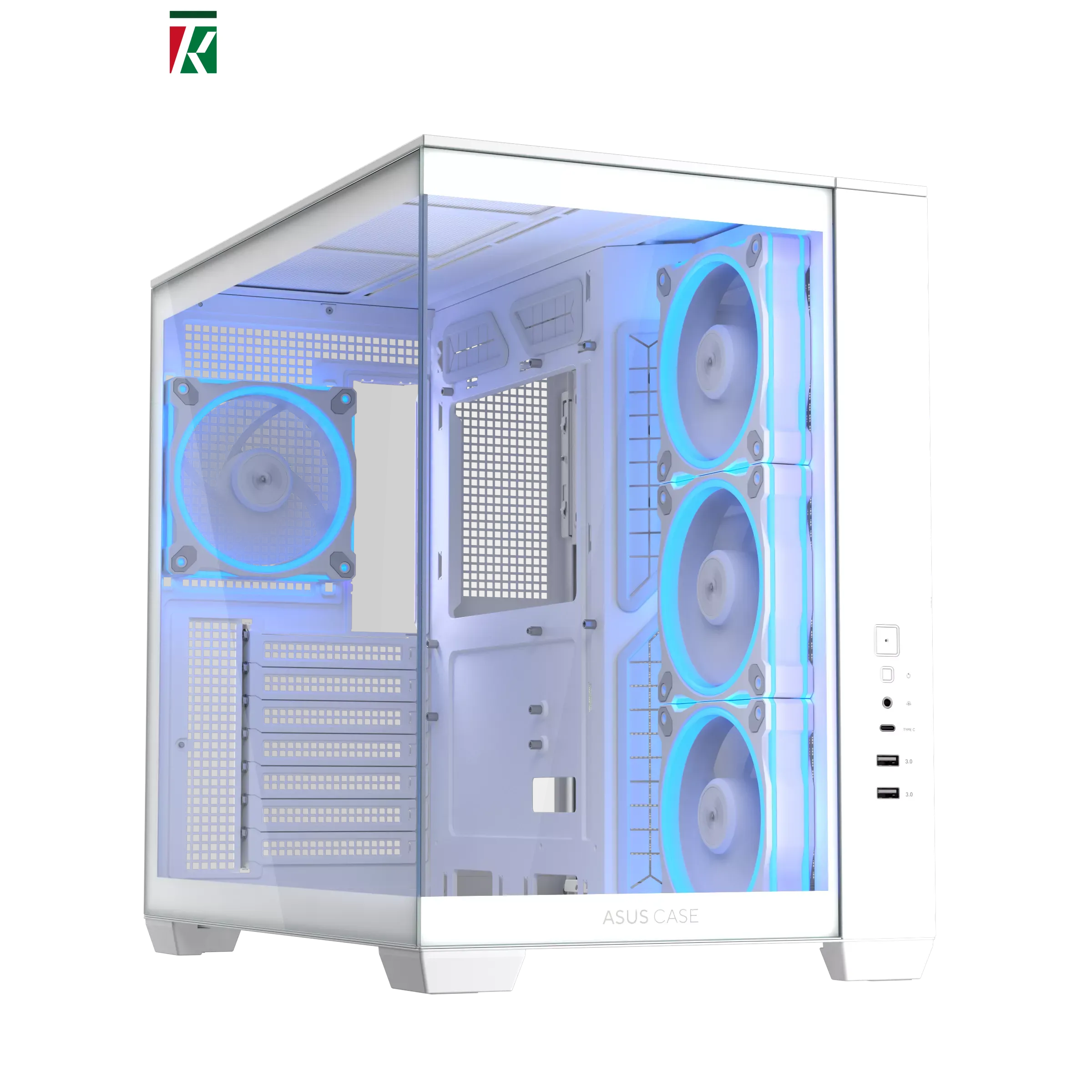 ASUS A32 PLUS ATX Mid-Tower Case (White) – Dual-Chamber Design, Panoramic Tempered Glass Panels, Supports 360mm Radiators & 420mm GPUs