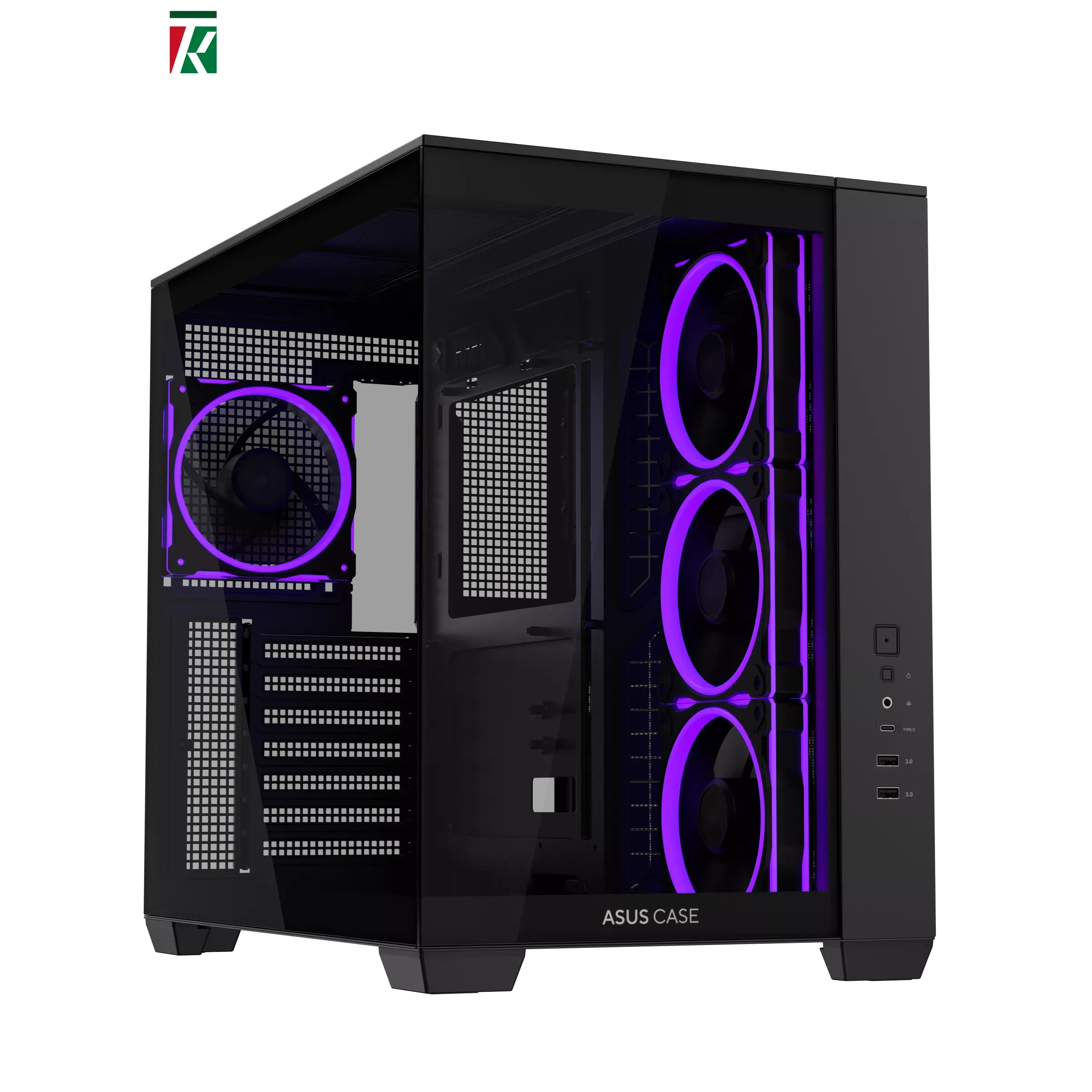 ASUS A32 PLUS ATX Mid-Tower Case (Black) – Dual-Chamber Design, Panoramic Tempered Glass Panels, Supports 360mm Radiators & 420mm GPUs