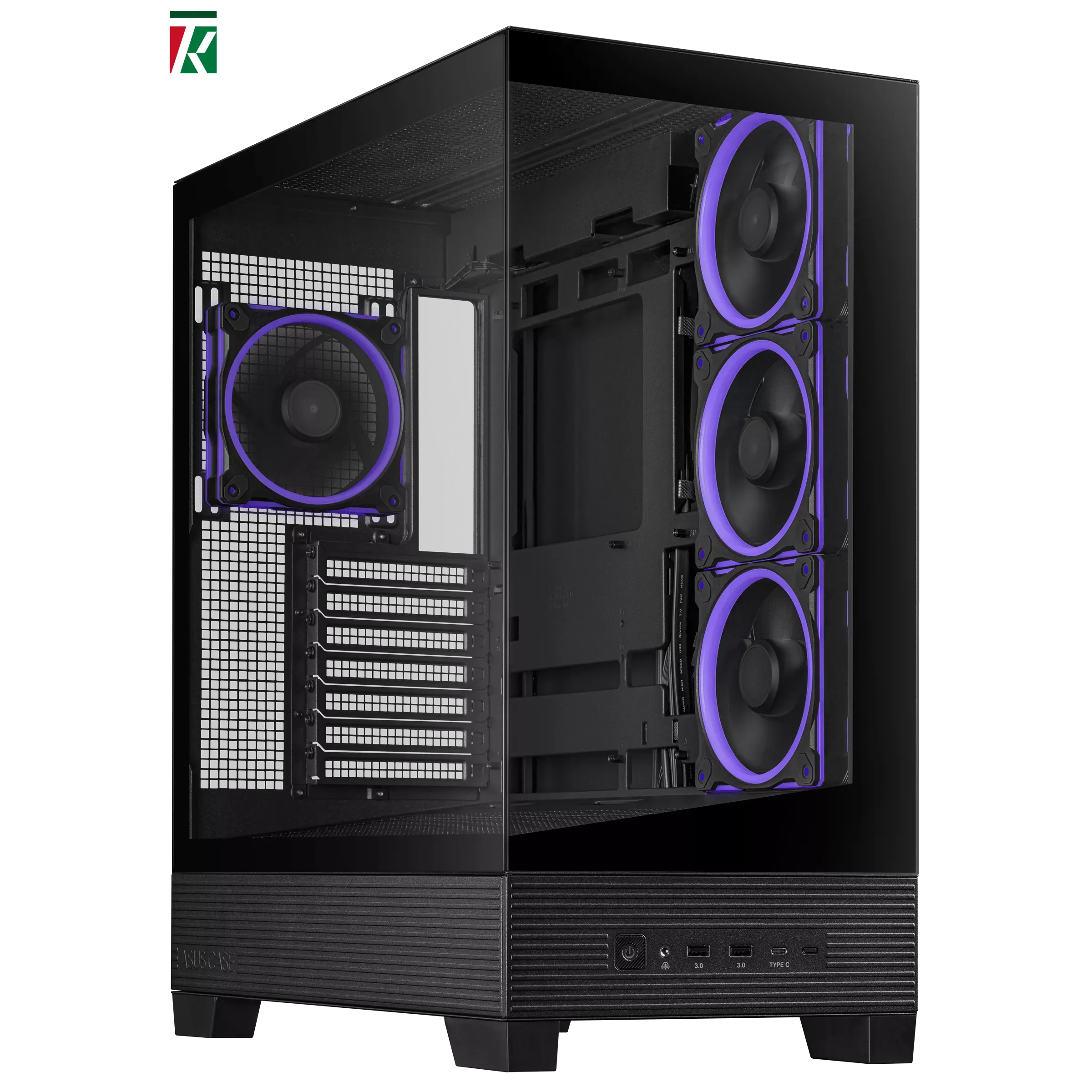 ASUS A31 PLUS ATX Mid-Tower Case Black – Tempered Glass Front & Side Panels, 4x 120mm ARGB Fans, 360mm Radiator & 380mm GPU Support, USB 3.2 Gen2x2 Type-C