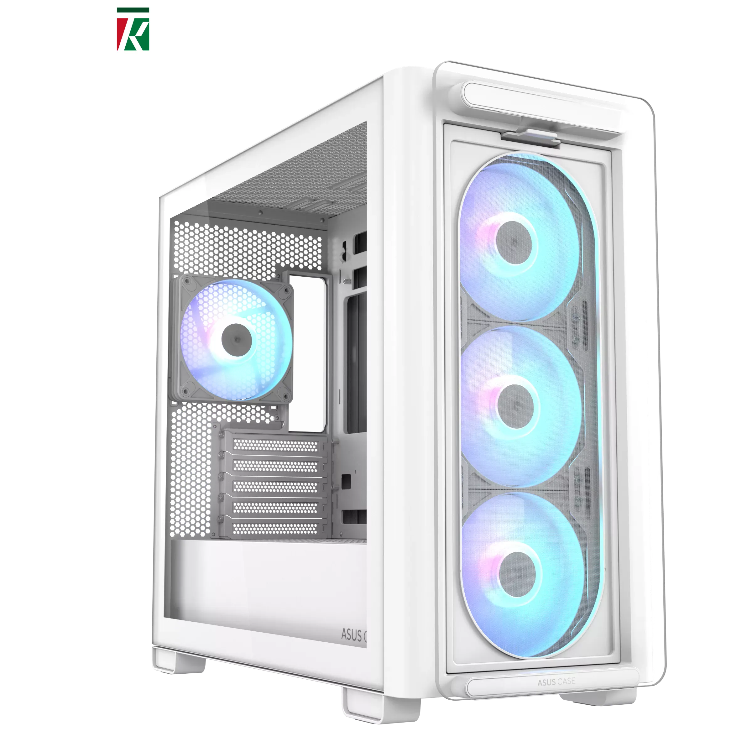 ASUS A23 PLUS White micro-ATX Case – Hidden-Connector Motherboard Support, 360mm Radiators, 380mm GPU Clearance, 4 Pre-Installed ARGB Fans, Clean Cable Management