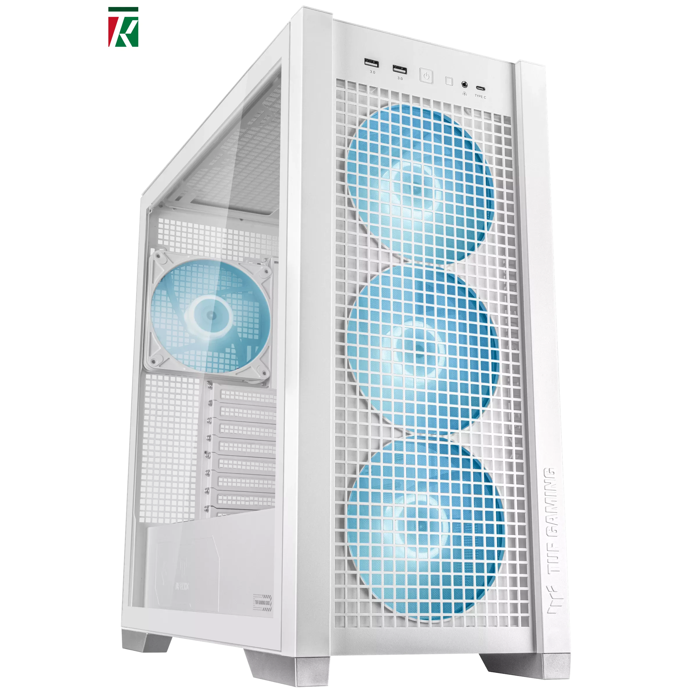 ASUS TUF Gaming GT302 ARGB Mid-Tower Computer Case – White, 4x 140mm Pre-Installed ARGB Fans, Up to 360mm Radiator, 7x Fan Support, 2x USB-A, 1x USB-C